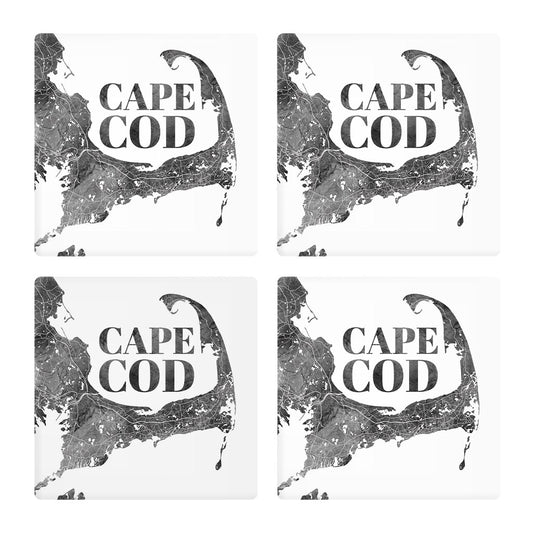 Minimalistic B&W Cape Cod Map | Absorbent Coasters | Set of 4 | Min 2