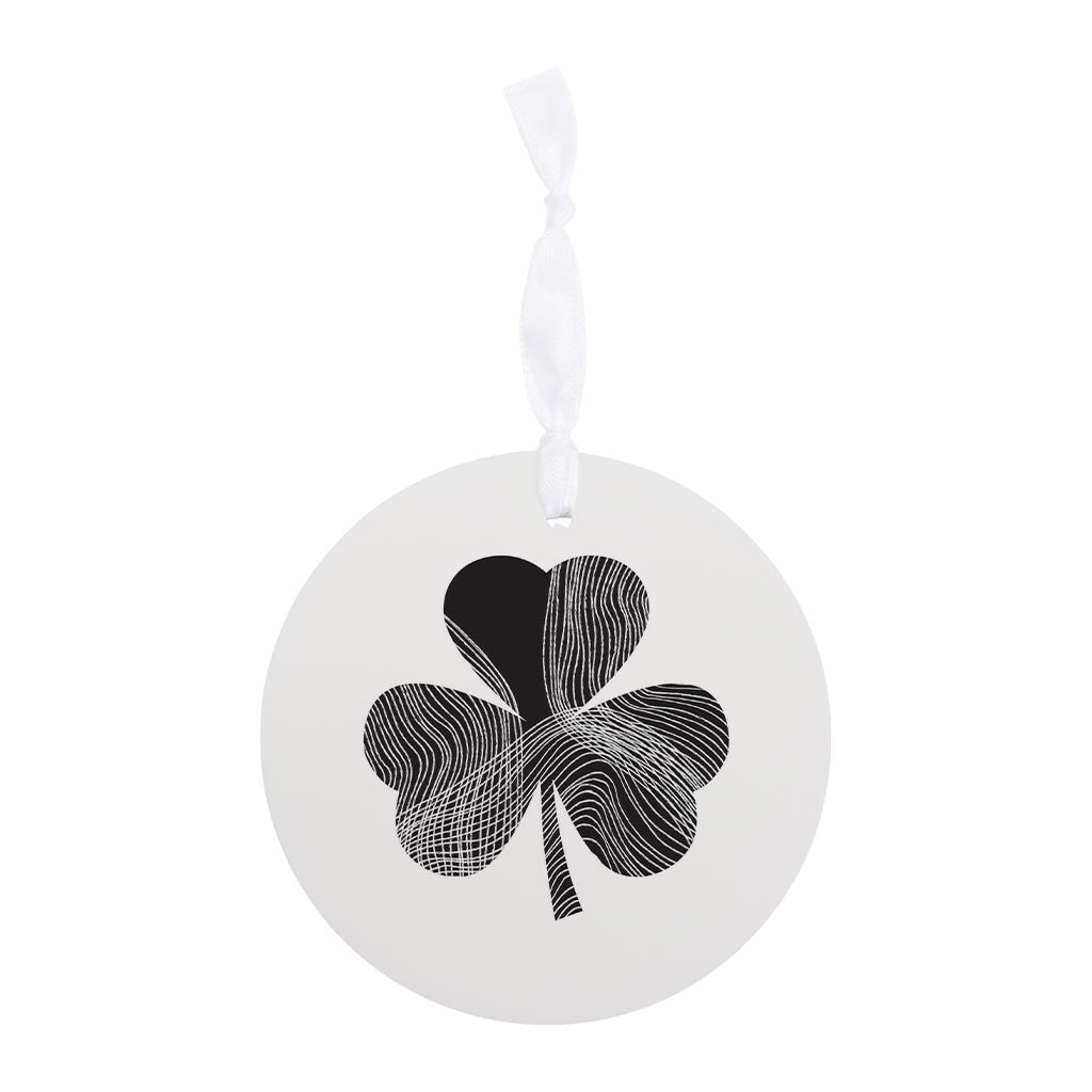 Minimalistic B&W Shamrock Shape Fluid Lines | Wood Ornament | Eaches | Min 6