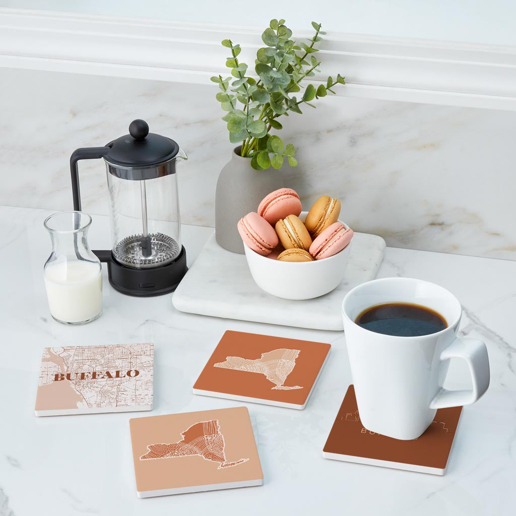 Modern Minimalist New York Buffalo State | Absorbent Coasters | Set of 4 | Min 2