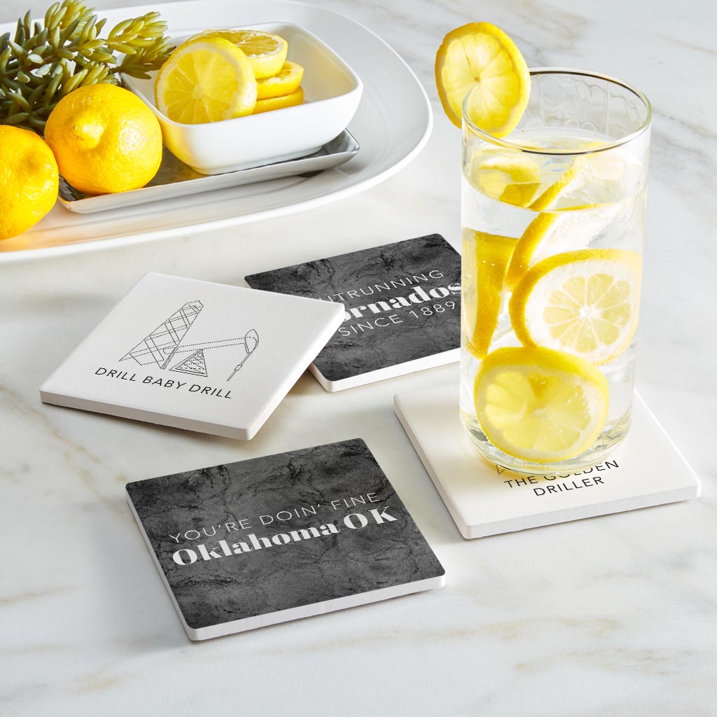 Modern Black White Oklahoma Set | Absorbent Coasters | Set of 4 | Min 2