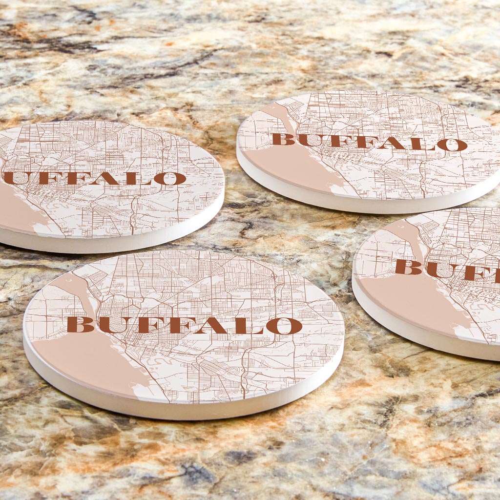 Modern Minimalist New York Buffalo Map | Absorbent Coasters | Set of 4 | Min 2