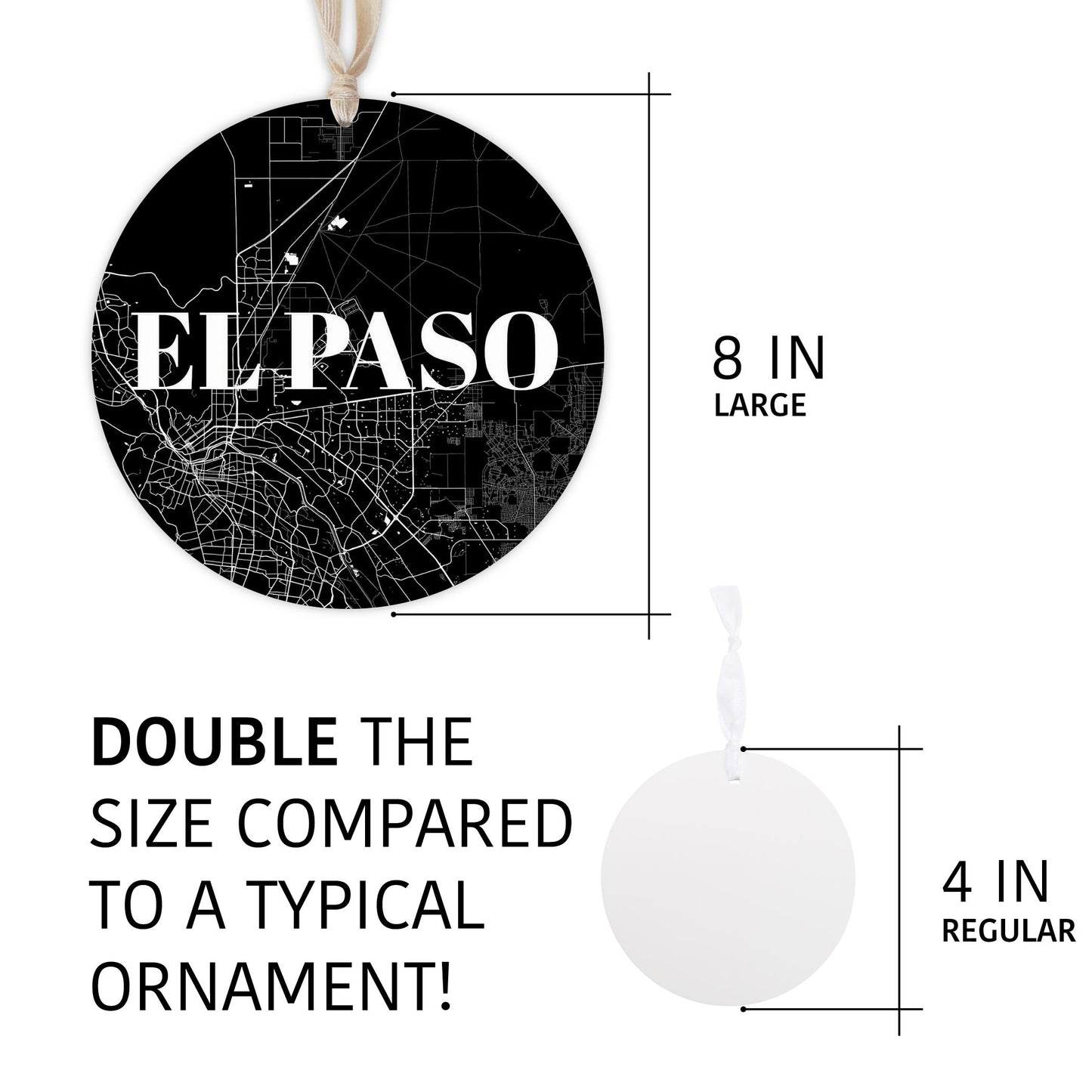 Minimalistic B&W Texas El Paso Map | Wood Ornament | Eaches | Min 1