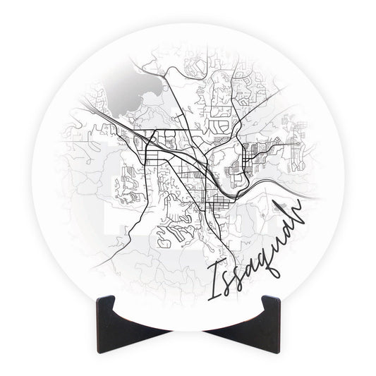 Minimalistic B&W Washington Issaquah Circle Map | Wood Sign | Eaches | Min 1