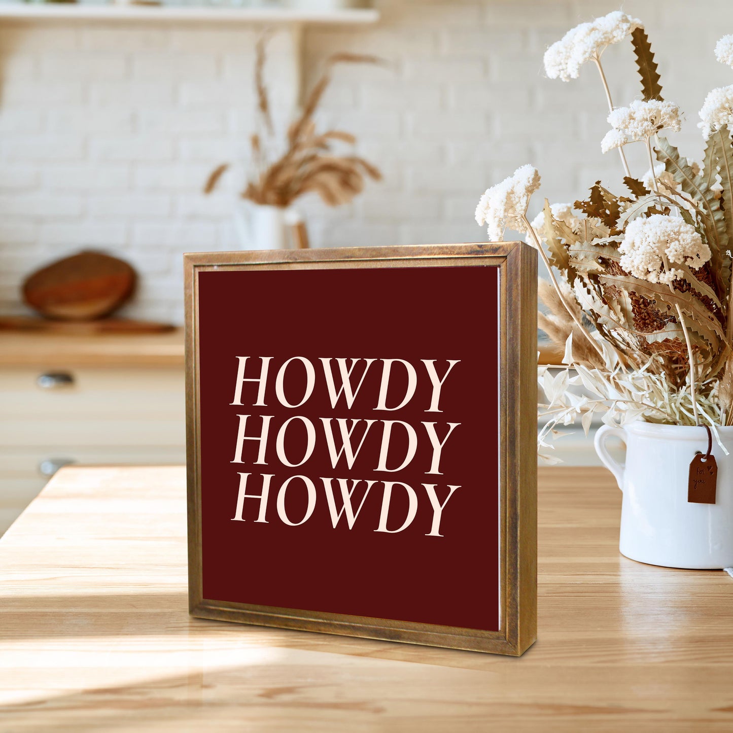 Modern Minimalist Texas Maroon Howdy | Wood Sign | Eaches | Min 1