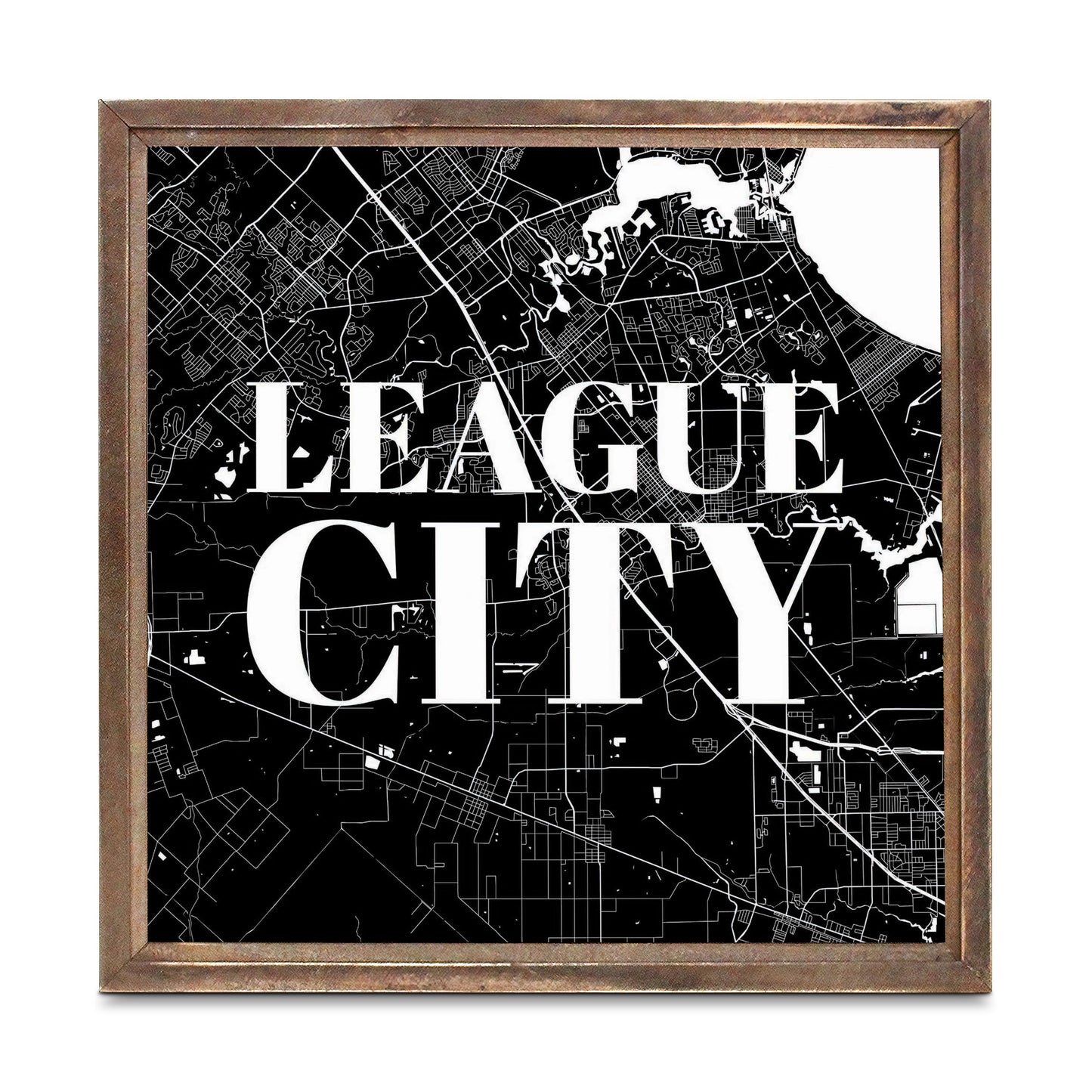 Minimalistic B&W Texas League City Map | Wood Sign | Eaches | Min 1