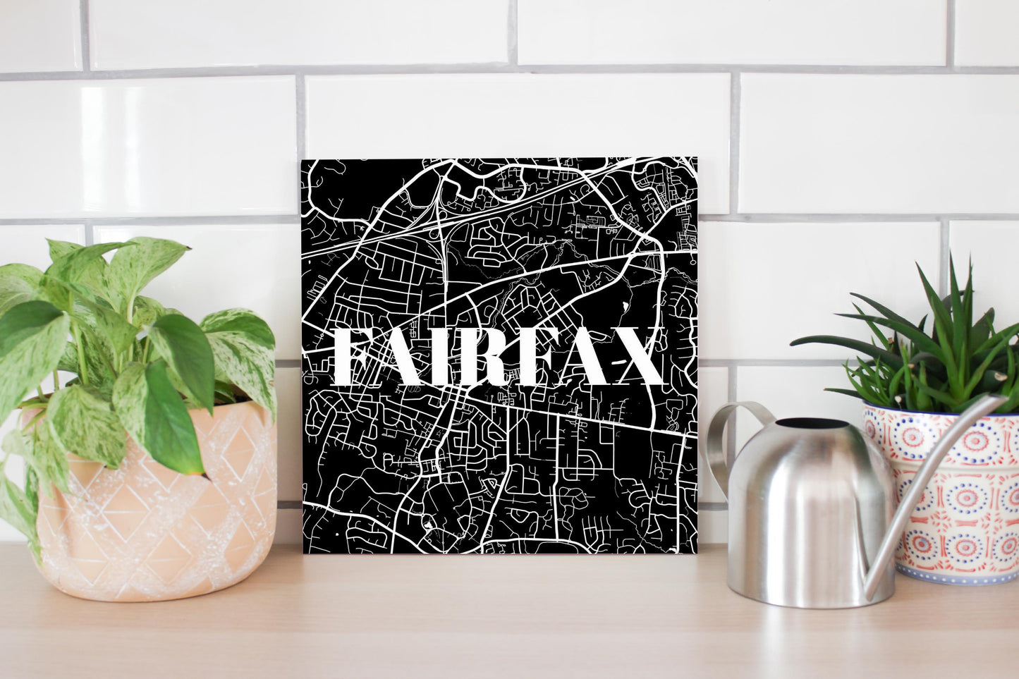 Minimalistic B&W Virginia Fairfax Map | Wood Sign | Eaches | Min 2