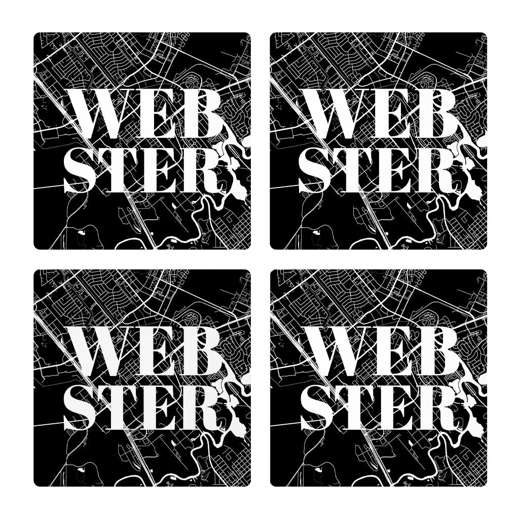 Minimalistic B&W Texas Webster Map | Absorbent Coasters | Set of 4 | Min 2