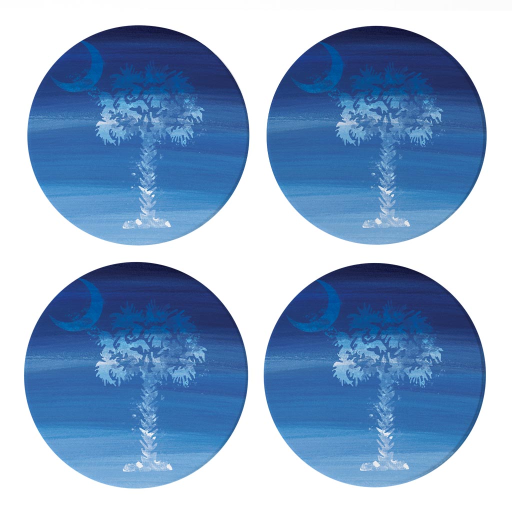 South Carolina Blue Water Color Palm Trees | Absorbent Coasters | Set of 4 | Min 2