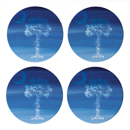 South Carolina Blue Water Color Palm Trees | Absorbent Coasters | Set of 4 | Min 2