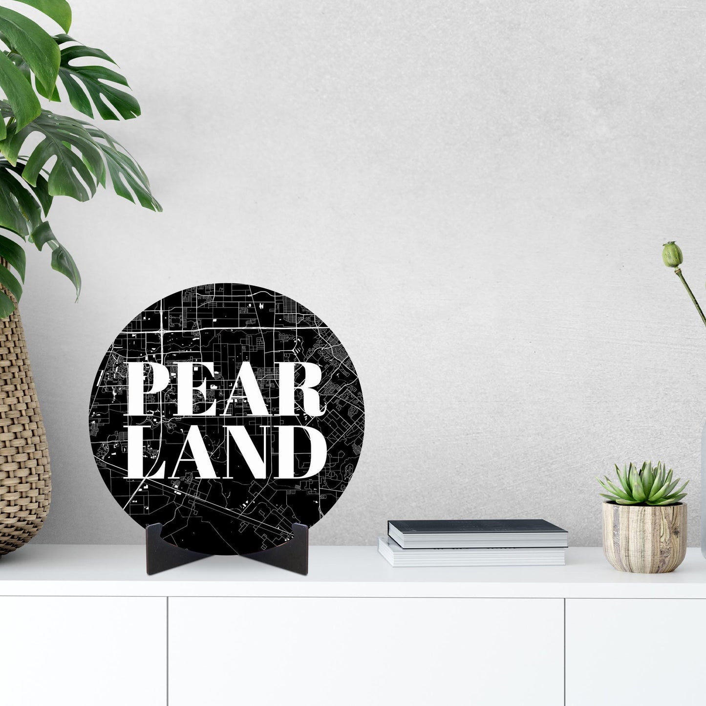 Minimalistic B&W Texas Pearland City Map | Wood Sign | Eaches | Min 1