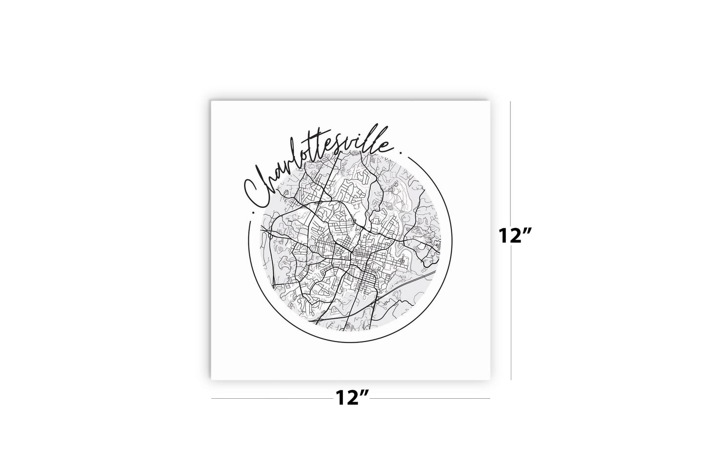 Minimalistic B&W Virginia Charlottesville Circle Map | Wood Sign | Eaches | Min 2