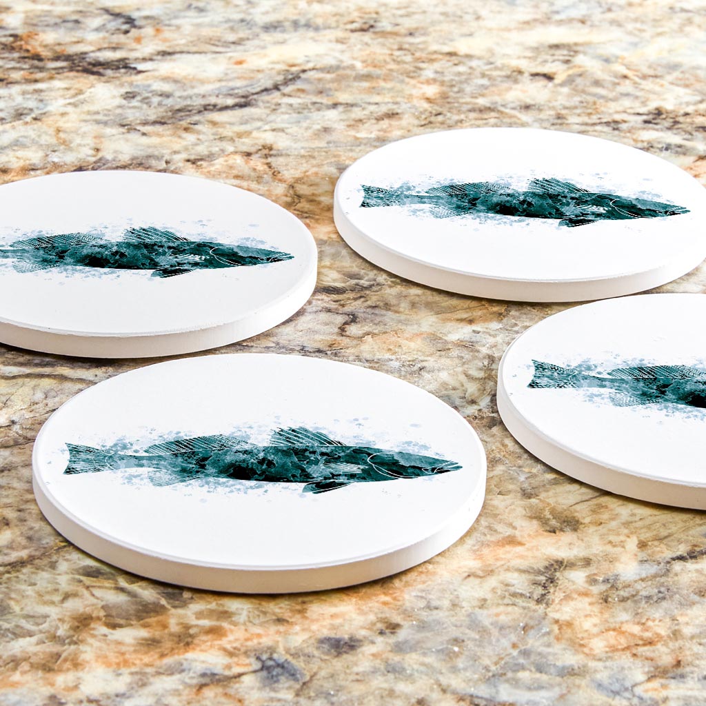 Blue White Water Color Speckled Trout | Absorbent Coasters | Set of 4 | Min 2