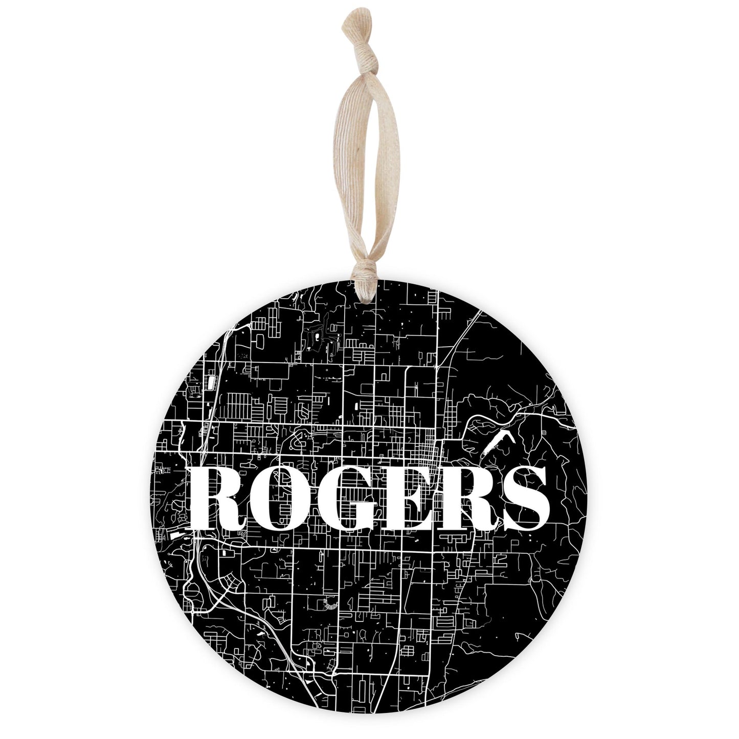 Minimalist B&W Arkansas Rogers Map | Wood Ornament | Eaches | Min 1