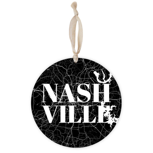 Minimalist B&W Tennessee Nashville Map | Wood Ornament | Eaches | Min 1