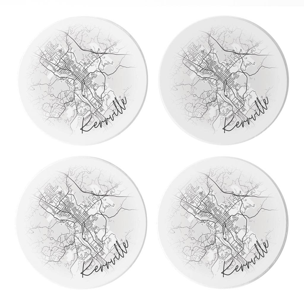 Minimalistic B&W Texas Kerrville Circle Map | Absorbent Coasters | Set of 4 | Min 2