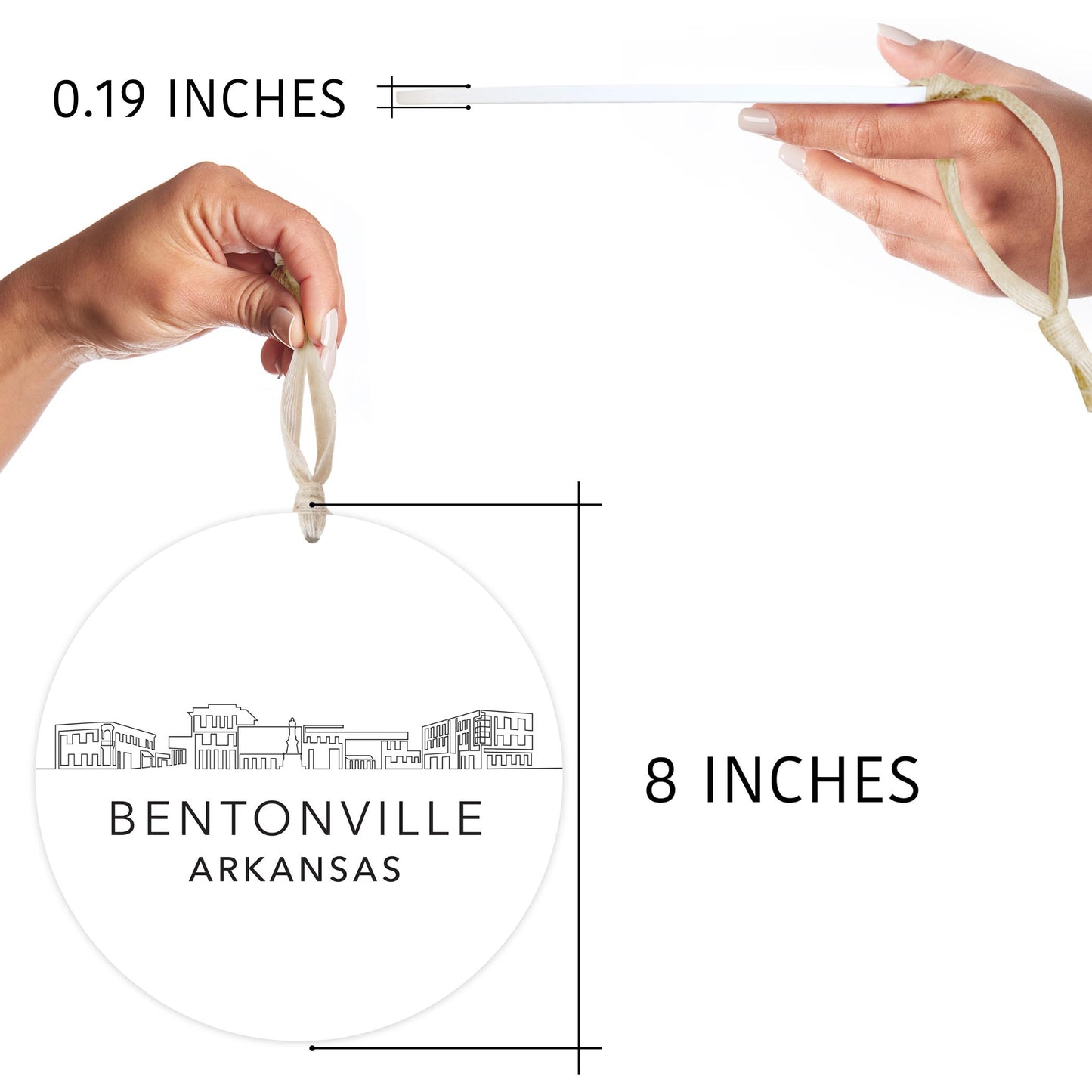 Minimalist B&W Arkansas Bentonville Skyline | Wood Ornament | Eaches | Min 1