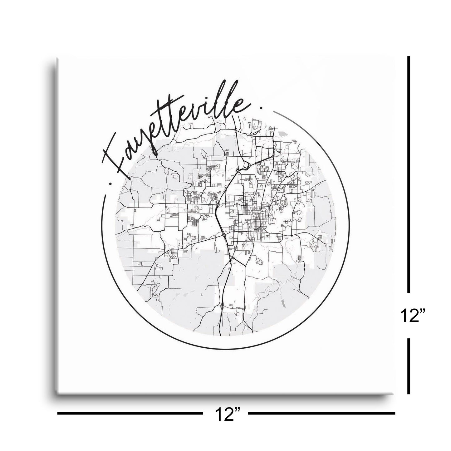 B&W Minimalist Arkansas Fayetteville Circle Map | Hi-Def Glass Art | Eaches | Min 1