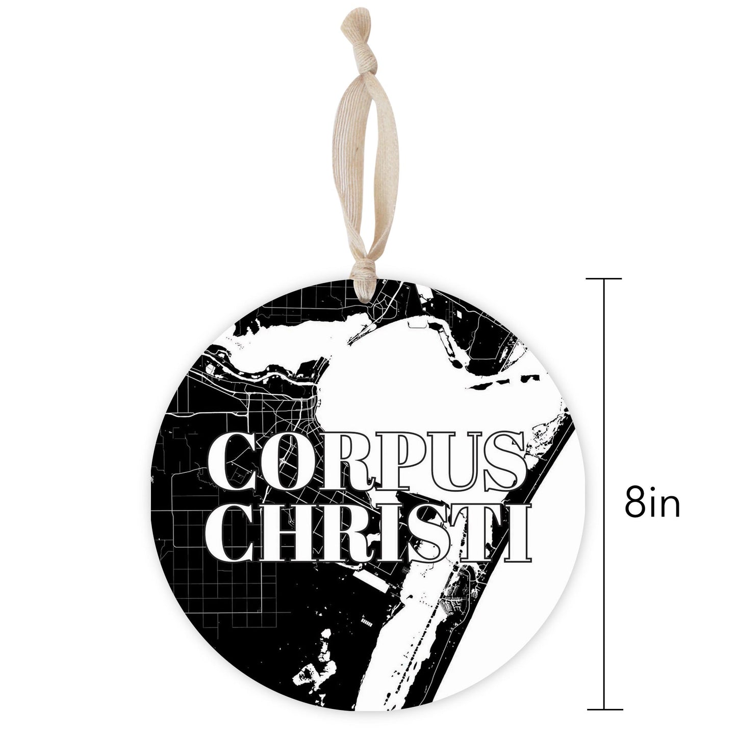 Minimalistic B&W Texas Corpus Christi Map | Wood Ornament | Eaches | Min 1