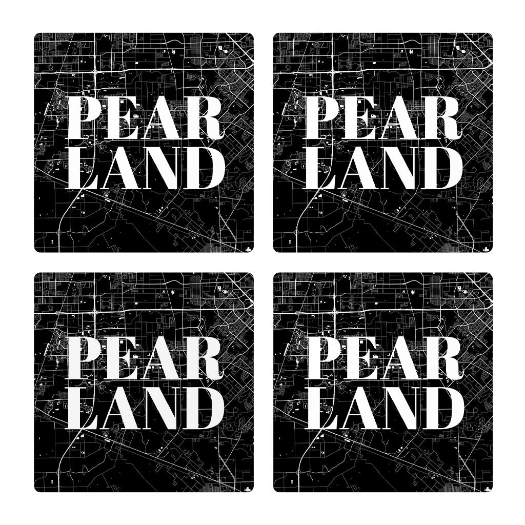 Minimalistic B&W Texas Pearland City Map | Absorbent Coasters | Set of 4 | Min 2