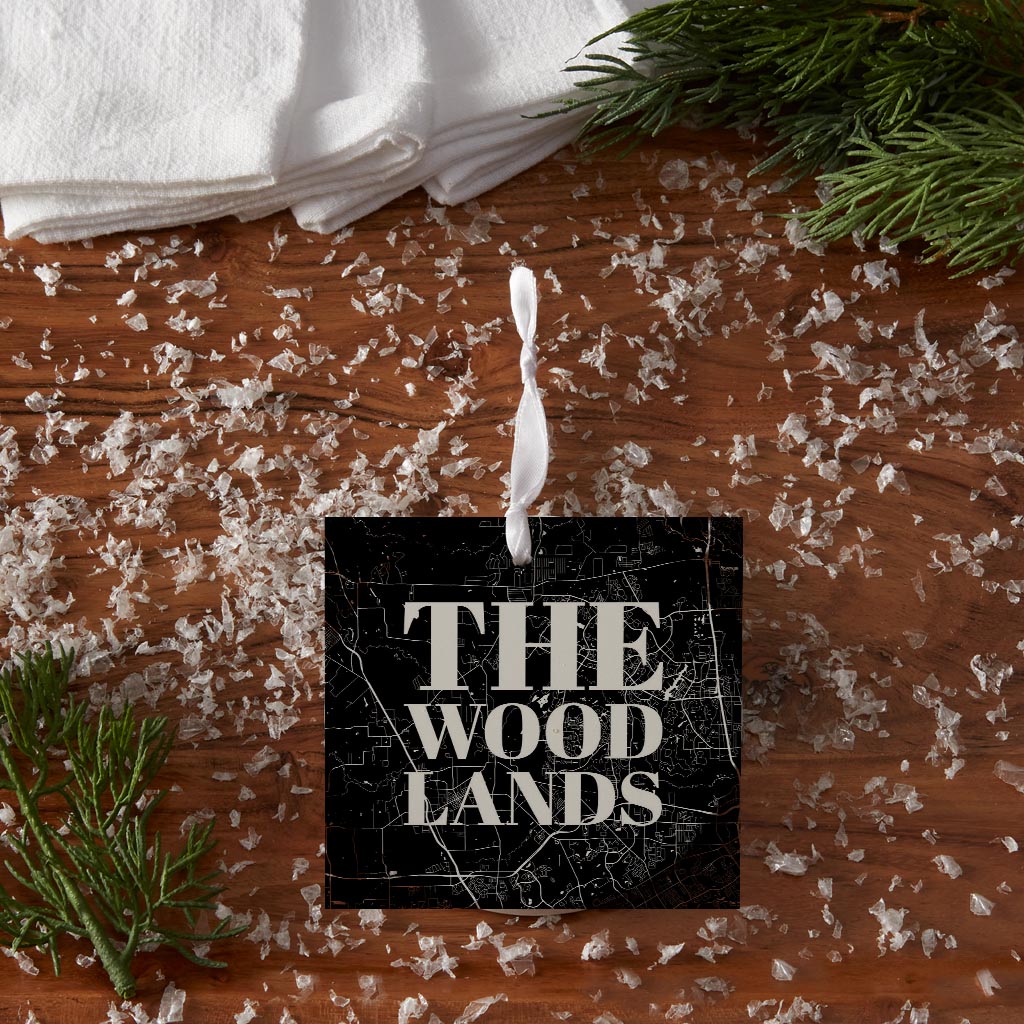 Minimalistic B&W Texas The Woodlands Map | Wood Ornament | Eaches | Min 6