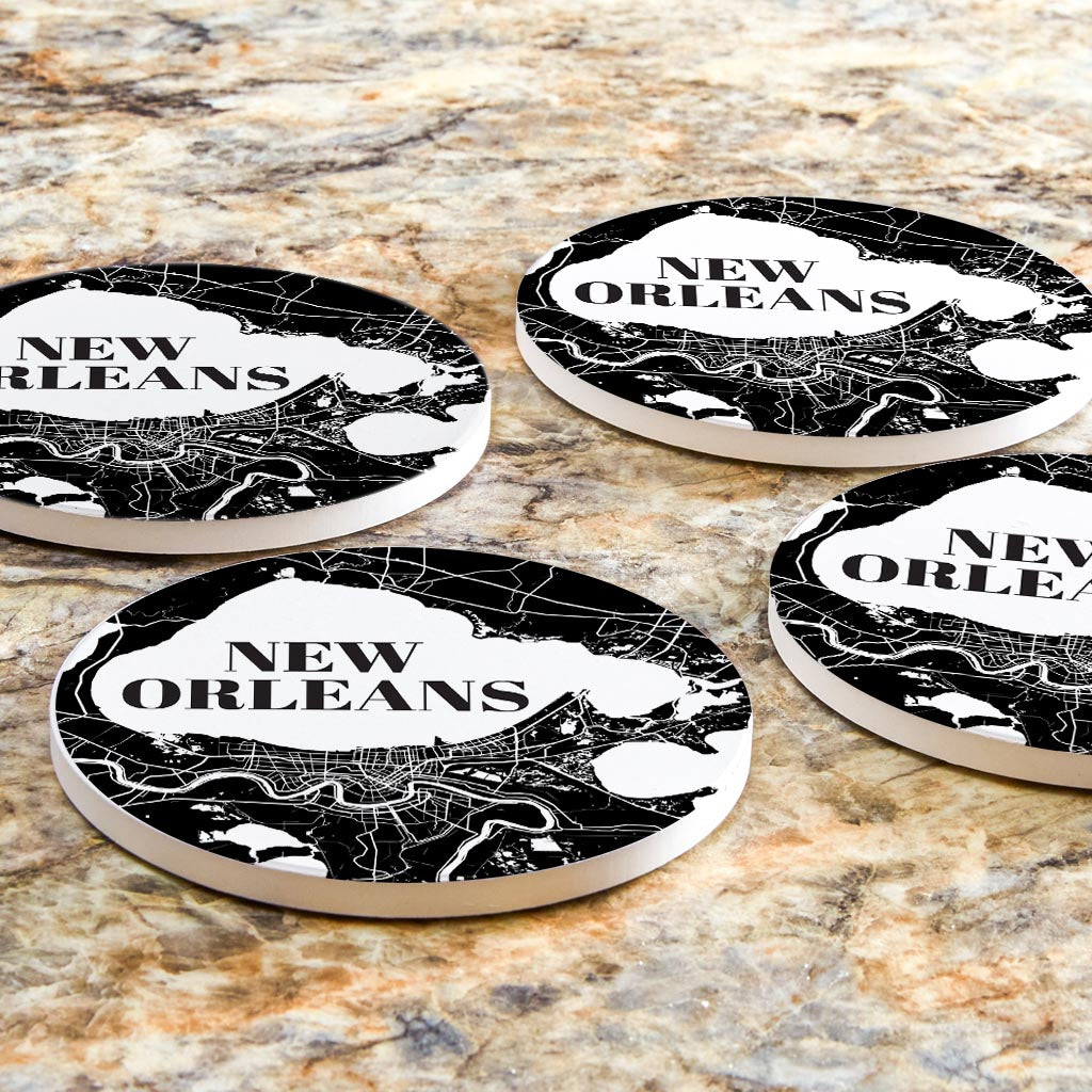 Modern Louisiana New Orleans Map | Absorbent Coasters | Set of 4 | Min 2