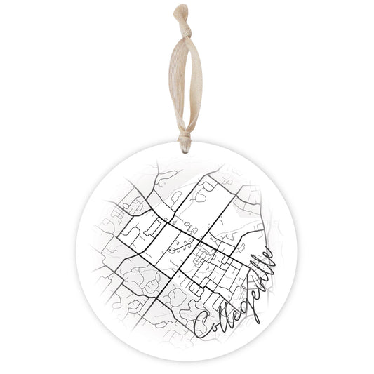 Minimalistic B&W Pennsylvania Collegeville Circle Map | Wood Ornament | Eaches | Min 1