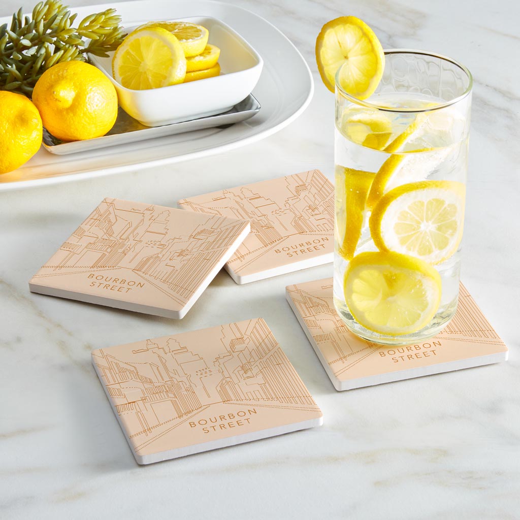 Modern Minimalist Louisiana Bourbon Street Line Drawing | Absorbent Coasters | Set of 4 | Min 2