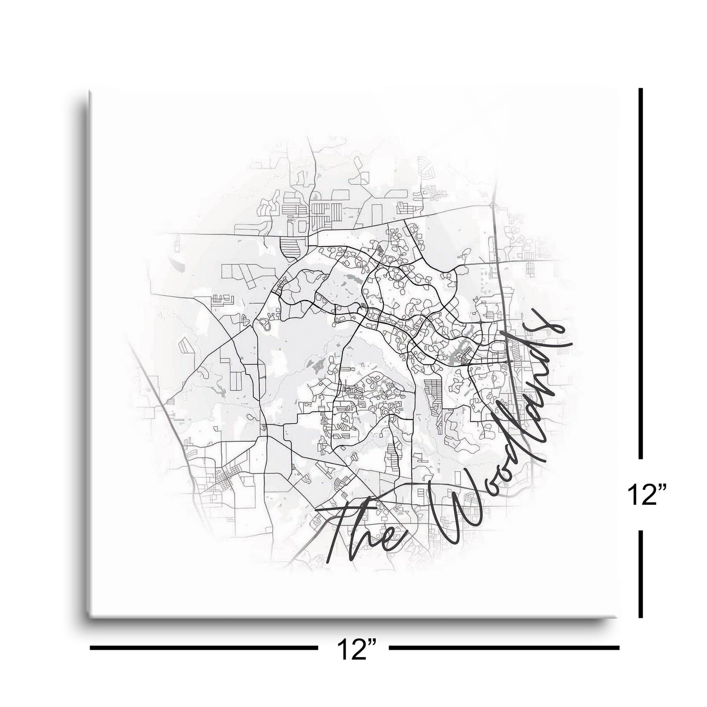 Minimalistic B&W Texas The Woodlands Circle Map | Hi-Def Glass Art | Eaches | Min 1