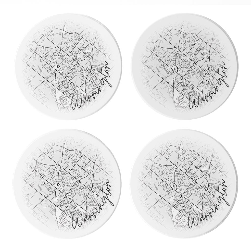 Minimalistic B&W Pennsylvania Warrington Circle Map | Absorbent Coasters | Set of 4 | Min 2