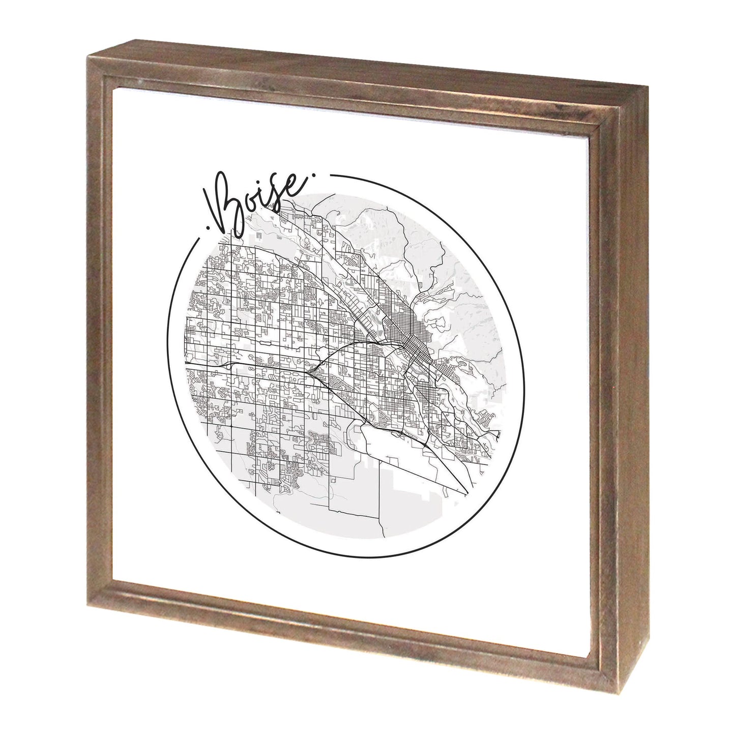 Minimalist B&W Idaho Boise Circle Map | Wood Sign | Eaches | Min 1