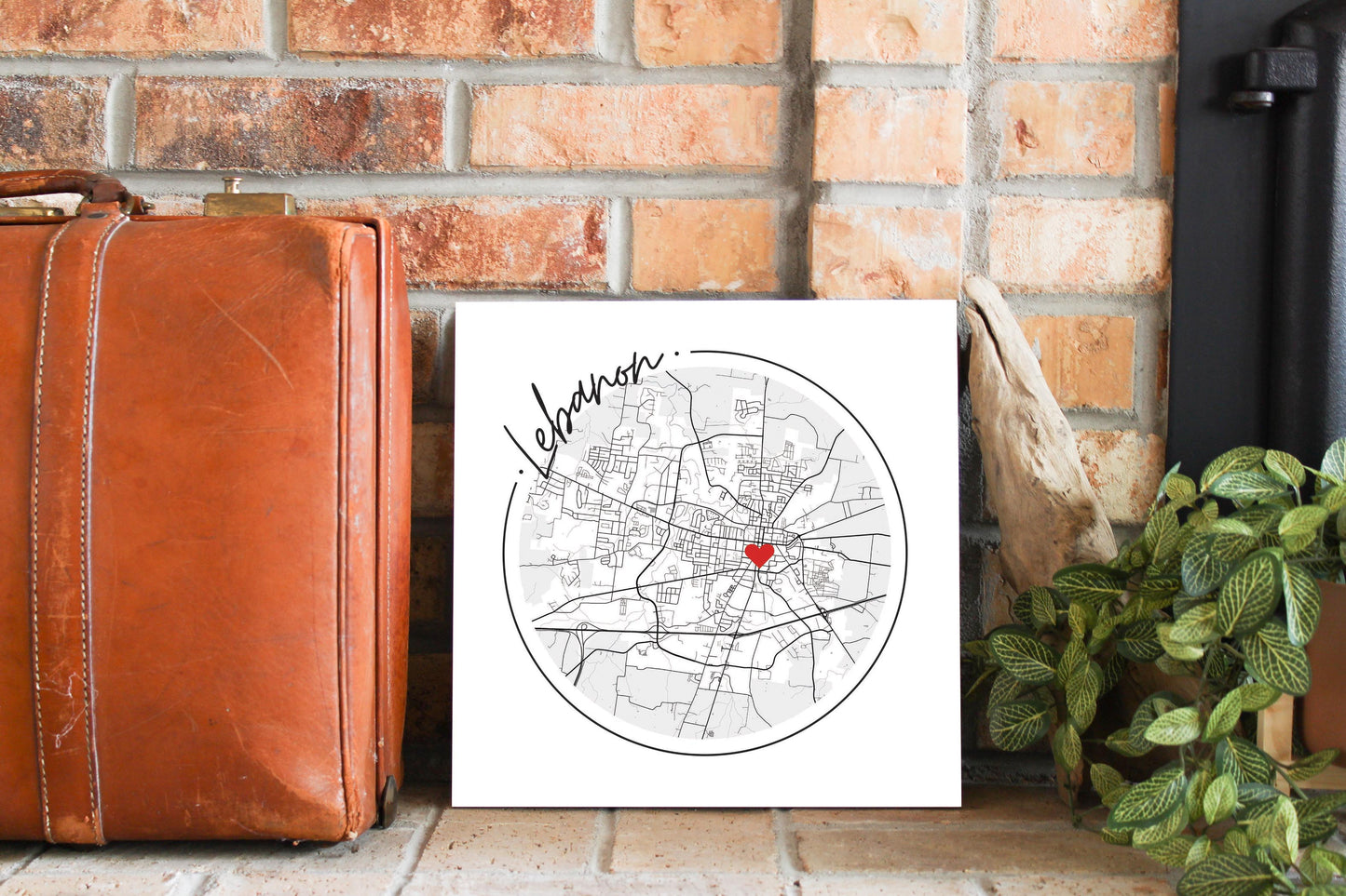 Minimalist B&W Tennessee Lebanon Circle Map Heart | Wood Sign | Eaches | Min 2