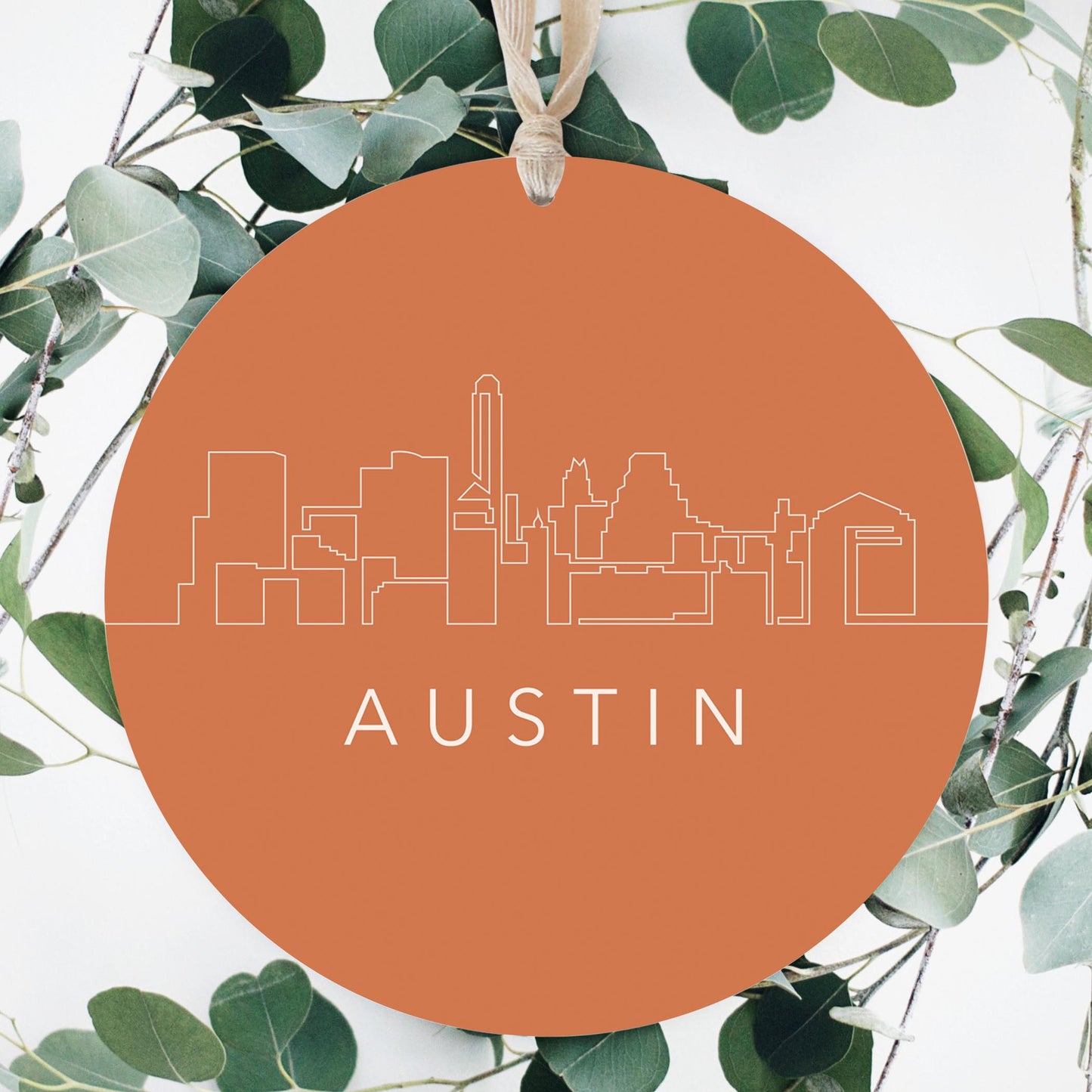 Modern Minimalist Texas Austin Skyline | Wood Ornament | Eaches | Min 1