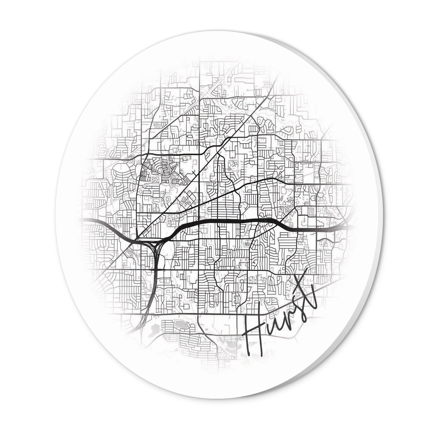 Minimalistic B&W Texas Hurst Circle Map | Wood Sign | Eaches | Min 1