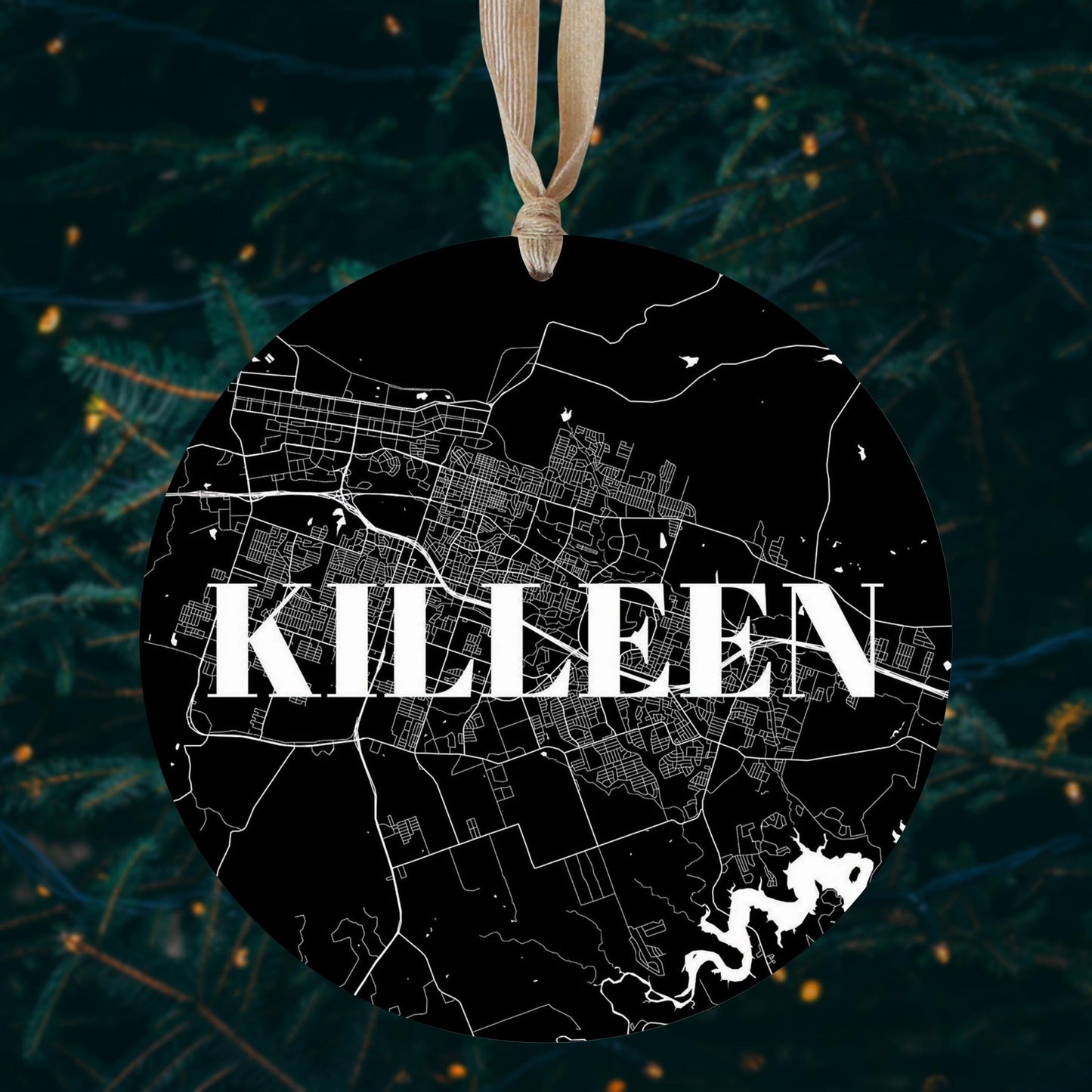 Minimalistic B&W Texas Killeen Map | Wood Ornament | Eaches | Min 1