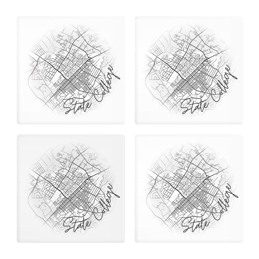 Minimalistic B&W Pennsylvania State College Circle Map| Absorbent Coasters | Set of 4 | Min 2