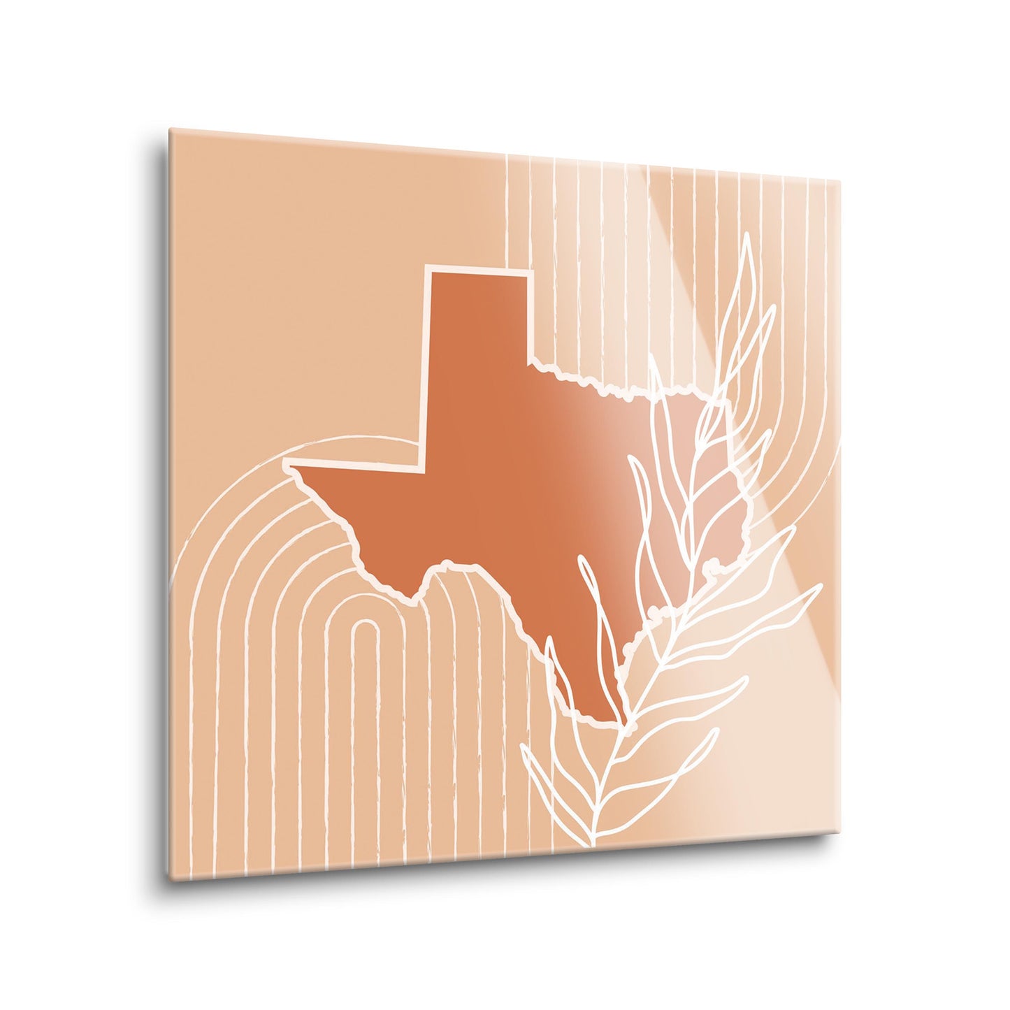 Modern Minimalist Texas State Shape With Leaf | Hi-Def Glass Art | Eaches | Min 2