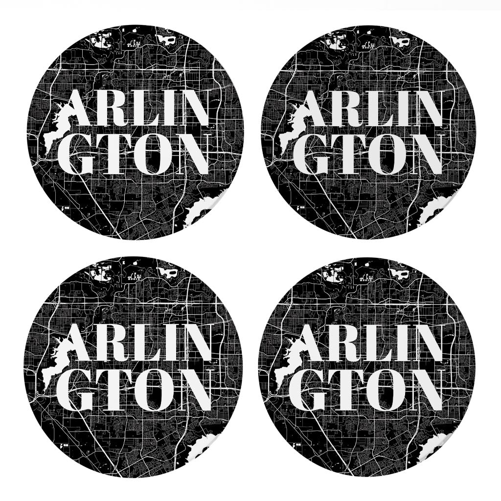 Minimalistic B&W Texas Arlington Map | Absorbent Coasters | Set of 4 | Min 2