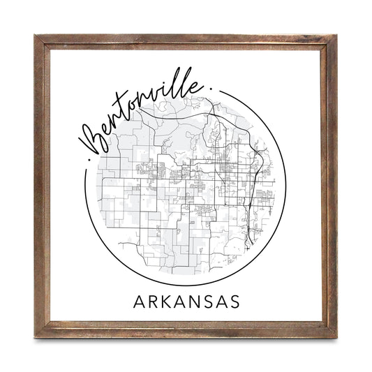 Minimalist B&W Arkansas Bentonville Circle Map State | Wood Sign | Eaches | Min 1