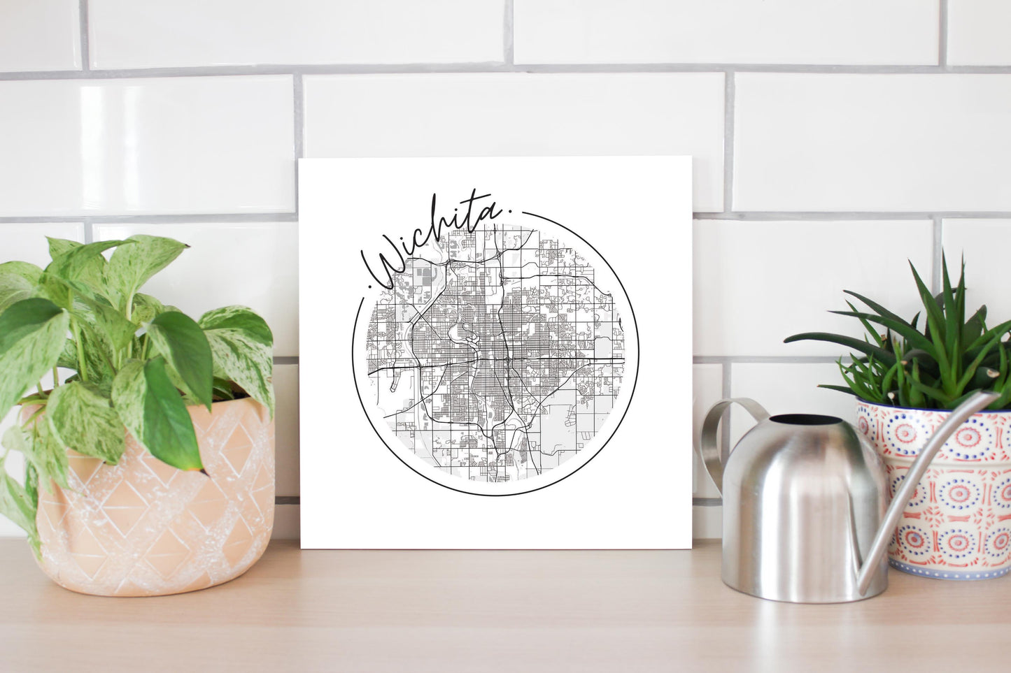 Minimalist B&W Kansas Wichita Circle Map | Wood Sign | Eaches | Min 2