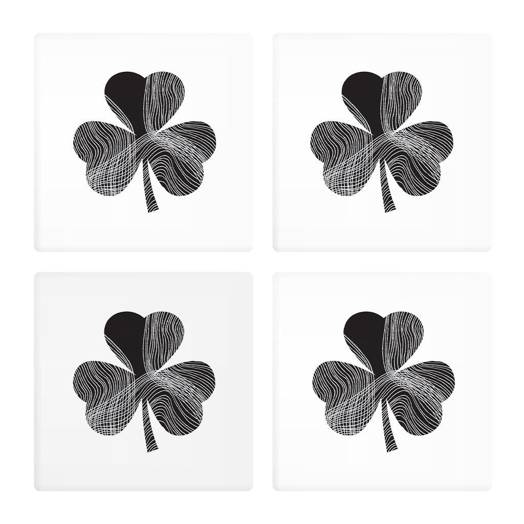 Minimalistic B&W Shamrock Shape Fluid Lines | Absorbent Coasters | Set of 4 | Min 2