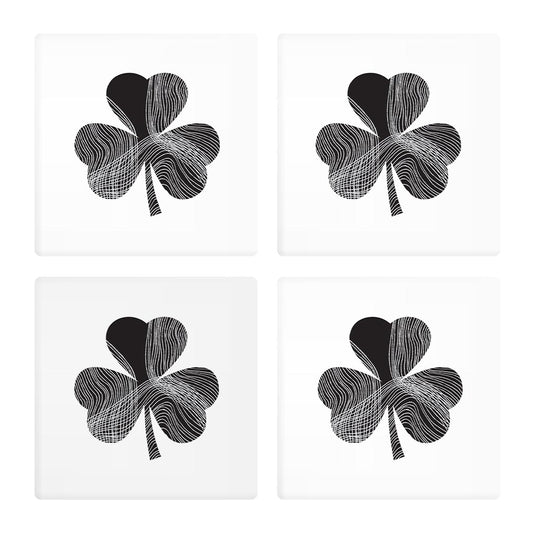 Minimalistic B&W Shamrock Shape Fluid Lines | Absorbent Coasters | Set of 4 | Min 2