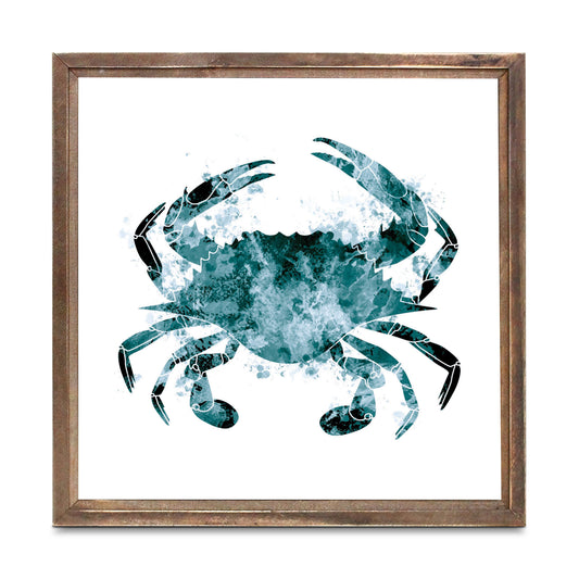 Blue White Water Color Blue Crab | Wood Sign | Eaches | Min 1