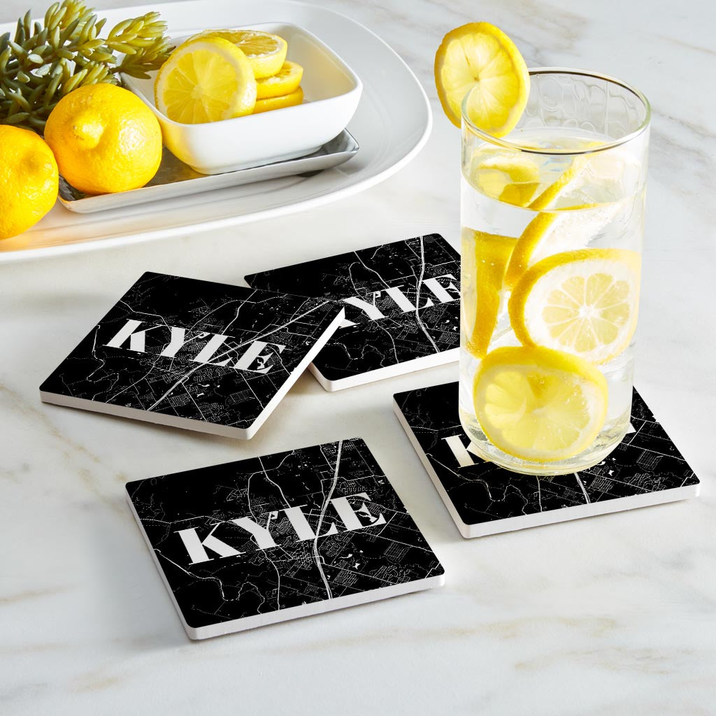 Minimalistic B&W Texas Kyle Map | Absorbent Coasters | Set of 4 | Min 2