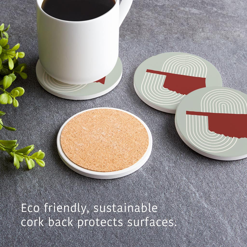 Modern Minimalist Oklahoma Retro State Shape | Absorbent Coasters | Set of 4 | Min 2