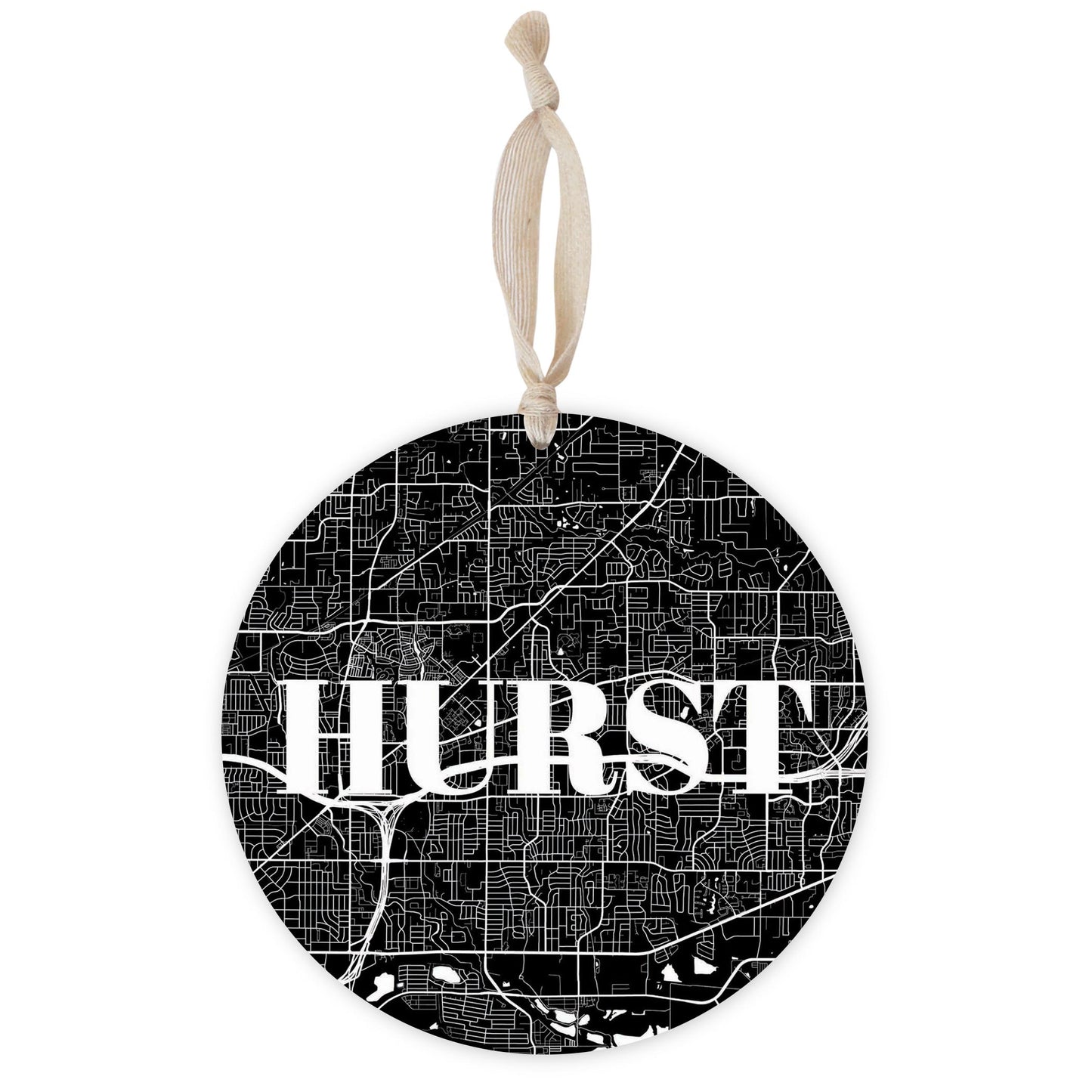 Minimalistic B&W Texas Hurst Map | Wood Ornament | Eaches | Min 1