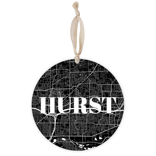 Minimalistic B&W Texas Hurst Map | Wood Ornament | Eaches | Min 1