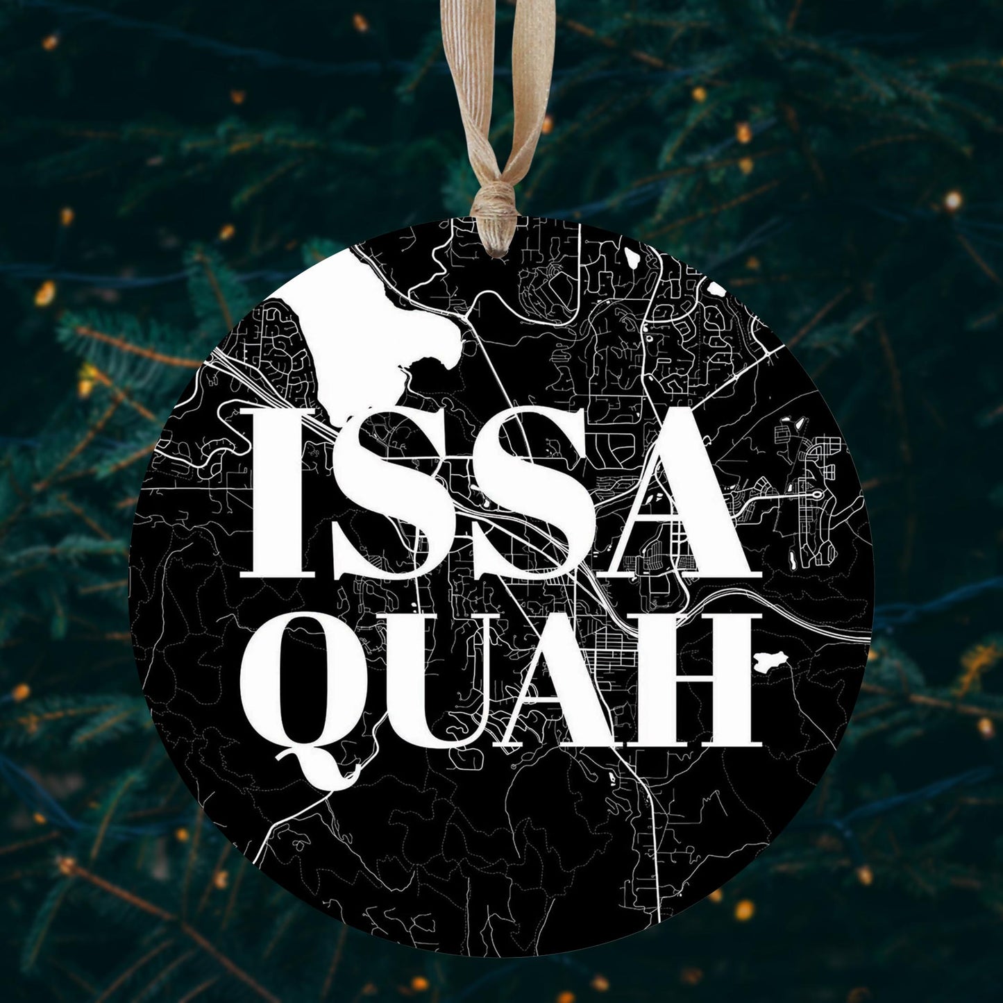 Minimalistic B&W Washington Issaquah Map | Wood Ornament | Eaches | Min 1