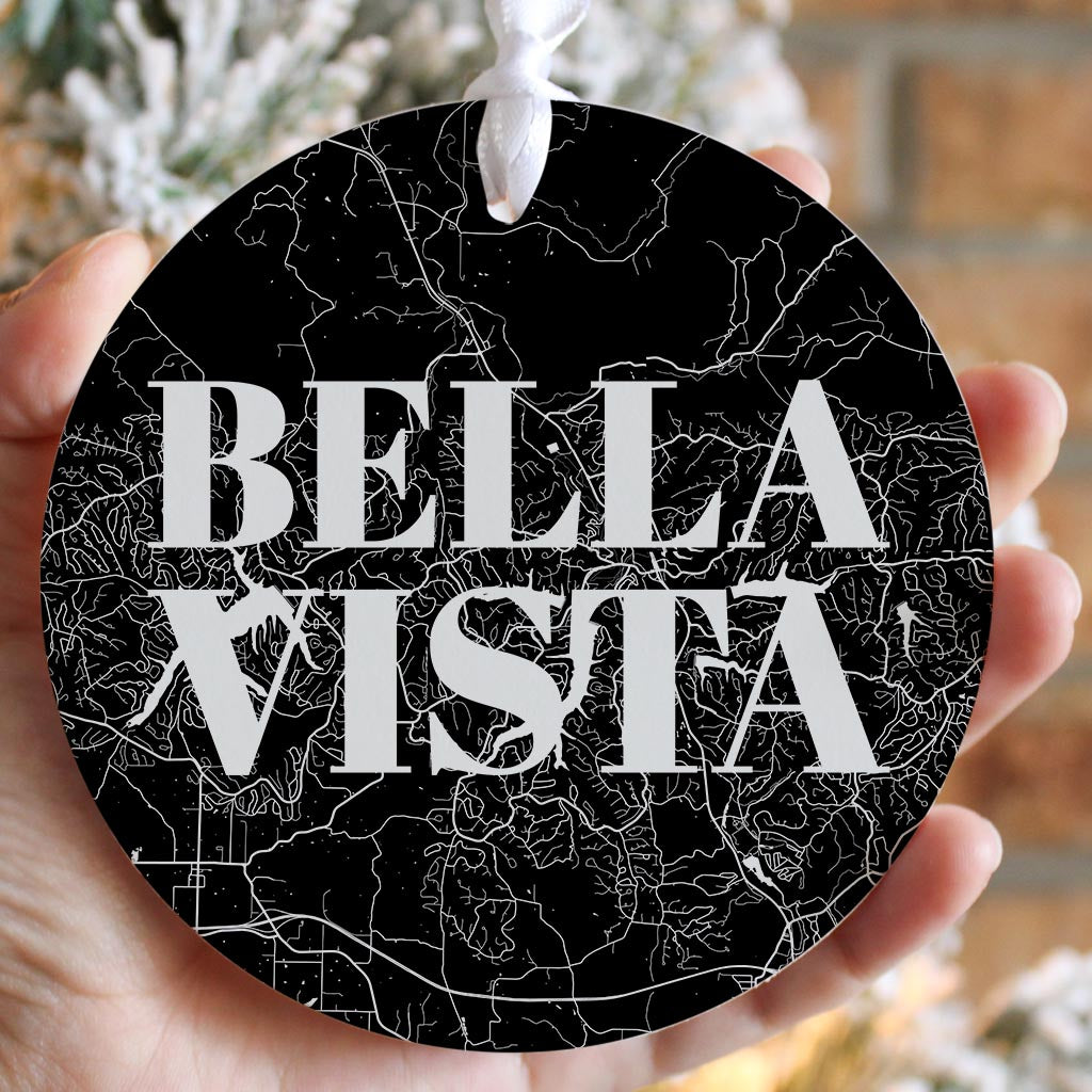 Minimalist B&W Arkansas Bella Vista Map | Wood Ornament | Eaches | Min 6