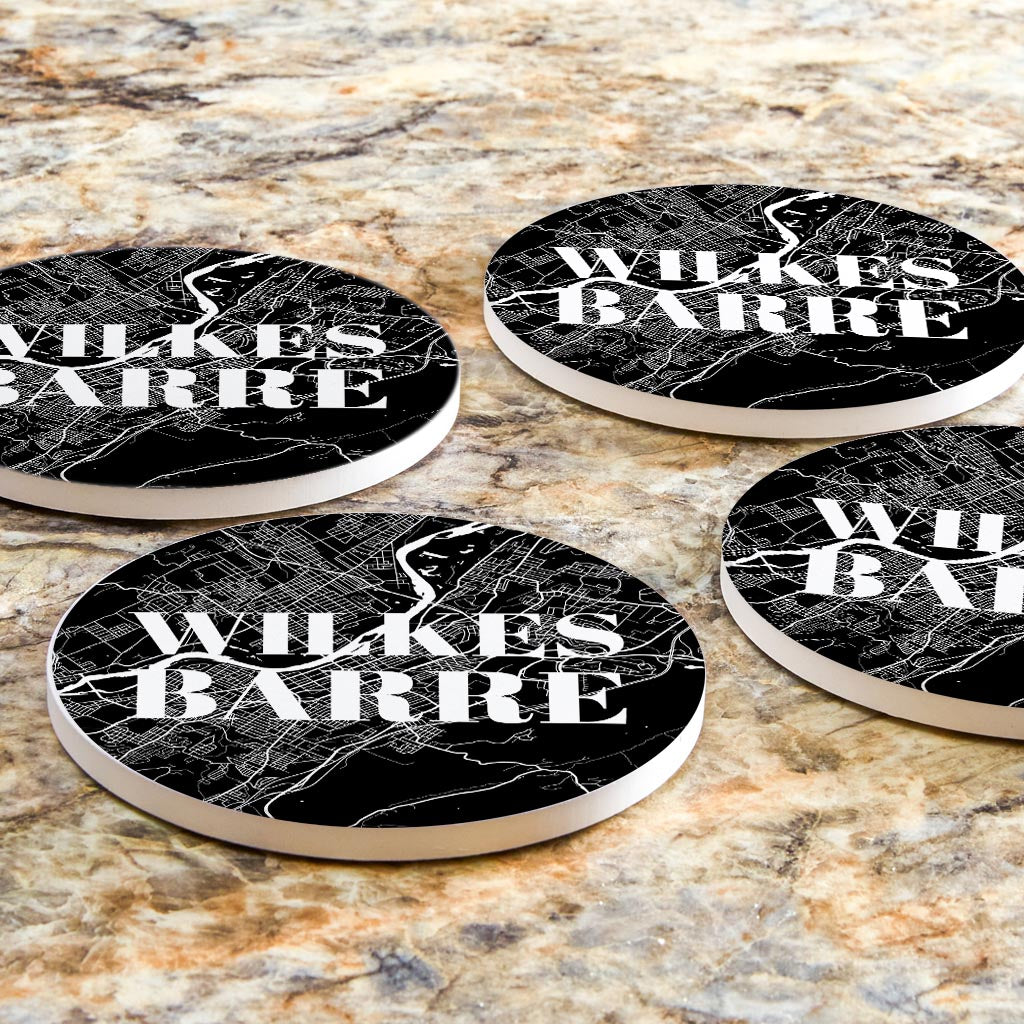 Minimalistic B&W Pennsylvania Wilkes Barre Map | Absorbent Coasters | Set of 4 | Min 2