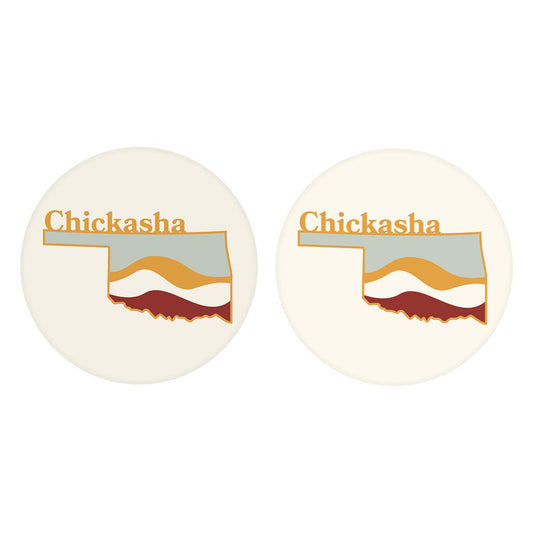 Modern Minimalist Oklahoma State Chickasha | Absorbent Car Coasters | Set of 2 | Min 4